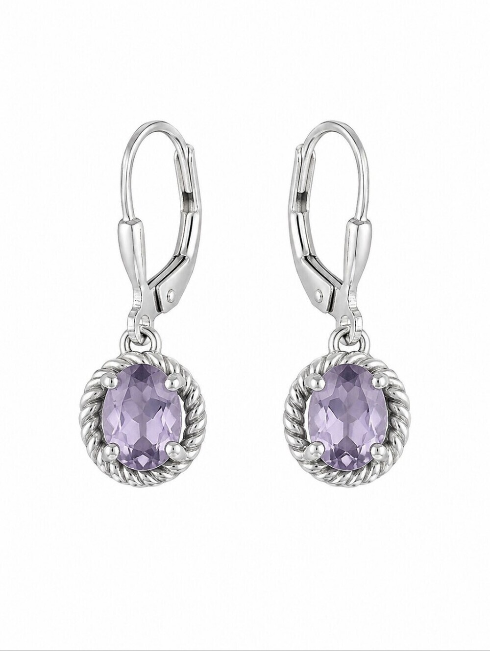 Sterling Silver Lavendar Gemstone Dangle Leverback Earrings